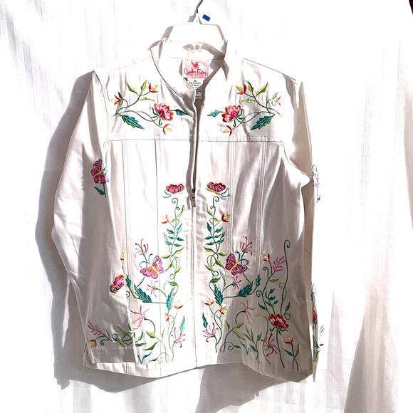 Quacker Factory Jacket Medium Whiter than pic Embroidered butterflies - Picture 3 of 9